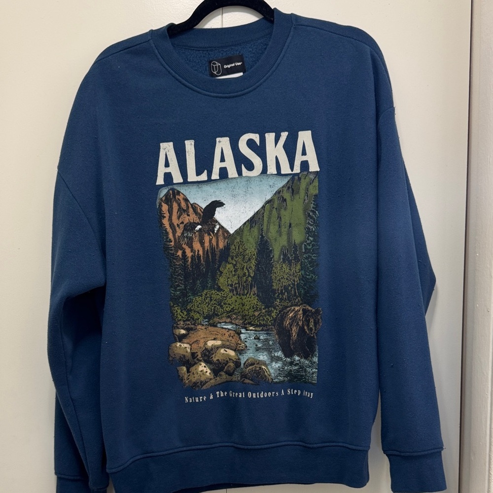 Original Use Alaska Graphic Blue Crewneck Sweater